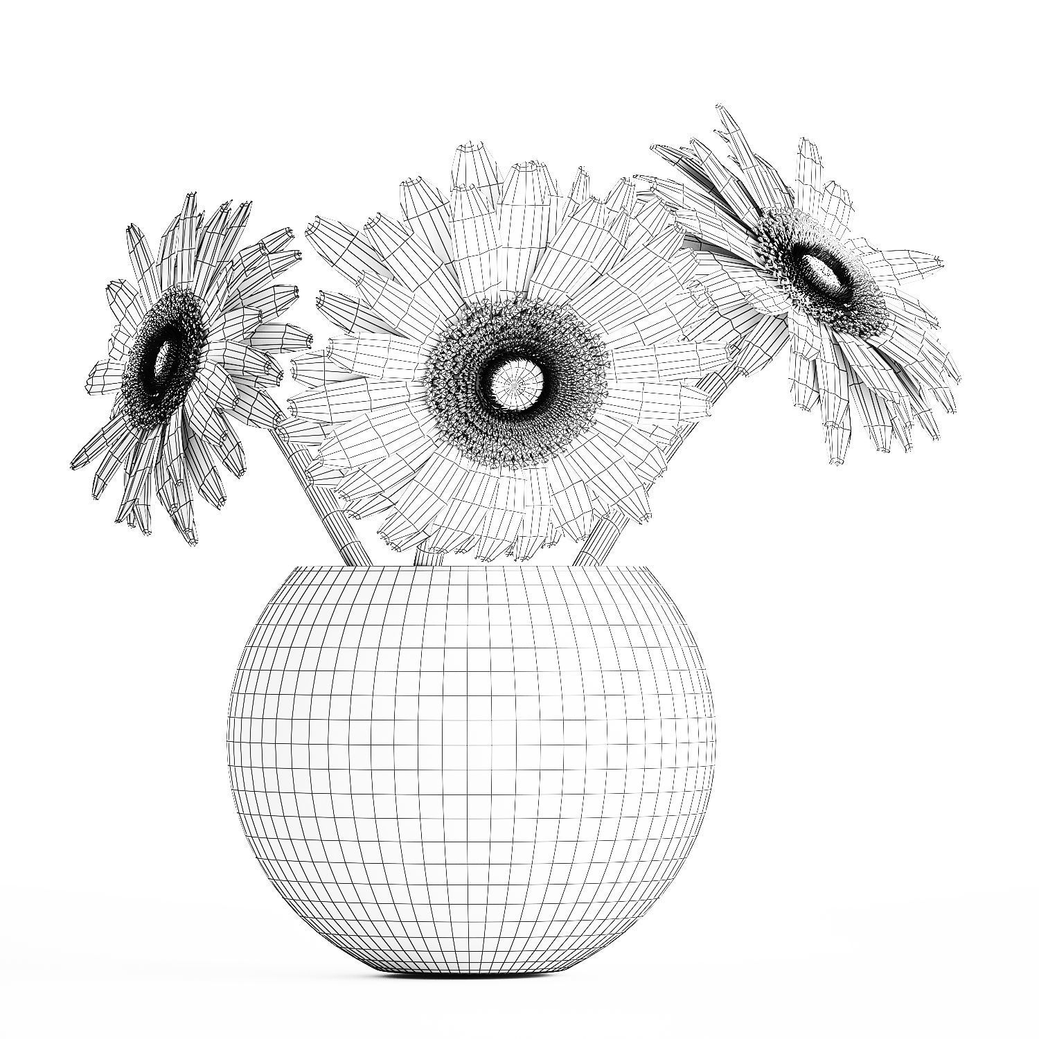 Set of bouquets Hydrangea Gerbera Chamomile 425 3D model_12