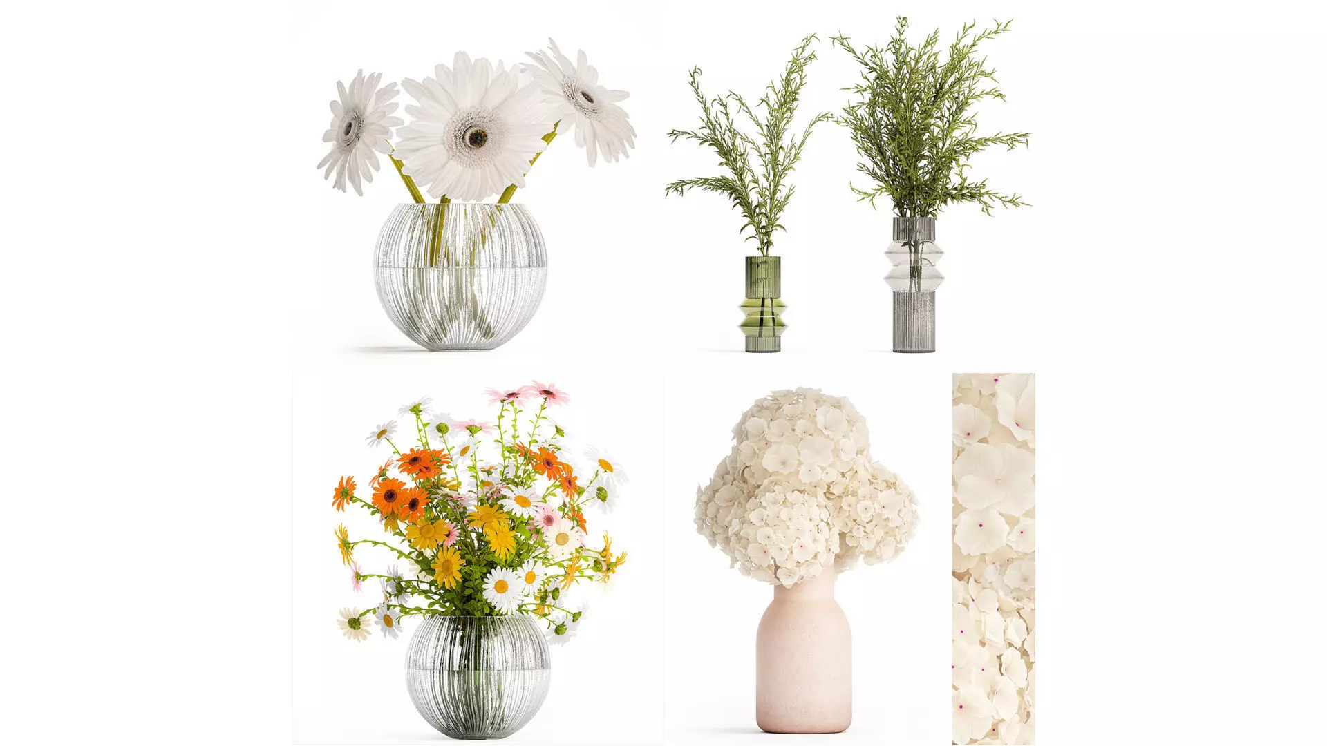Set of bouquets Hydrangea Gerbera Chamomile 425 3D model_0