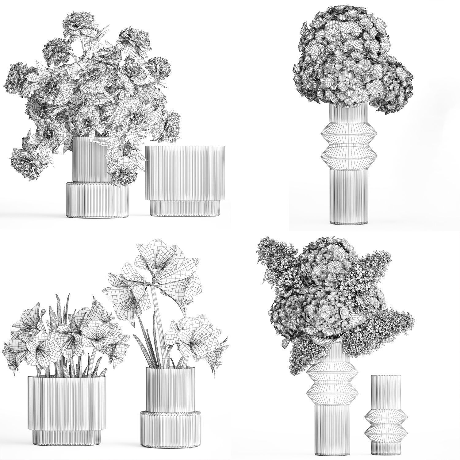 Set of bouquets of flowers Hydrangea Peonies Lilac 426 3D model_9
