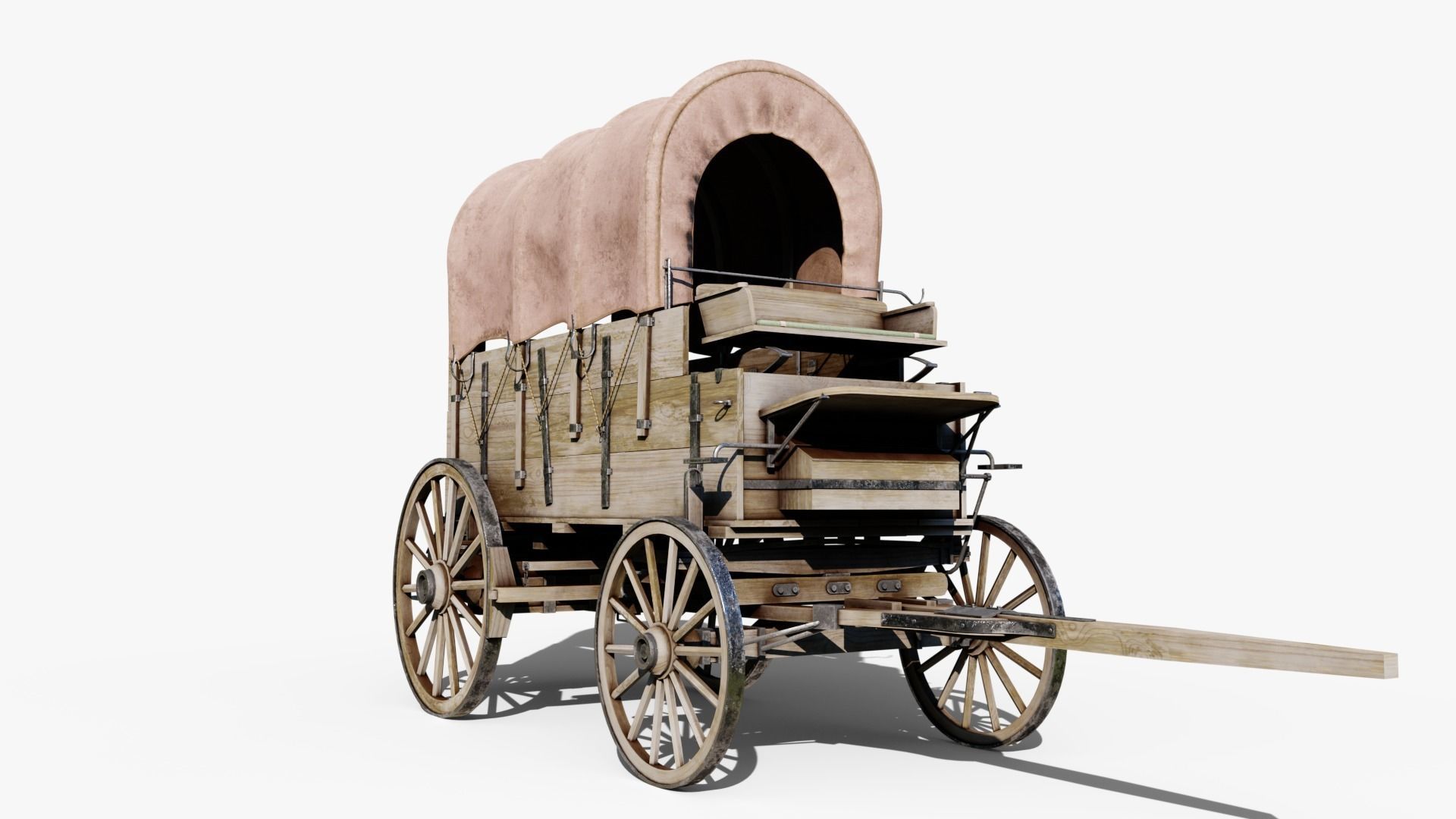 Large Covered Wagon Low-poly 3D model_7