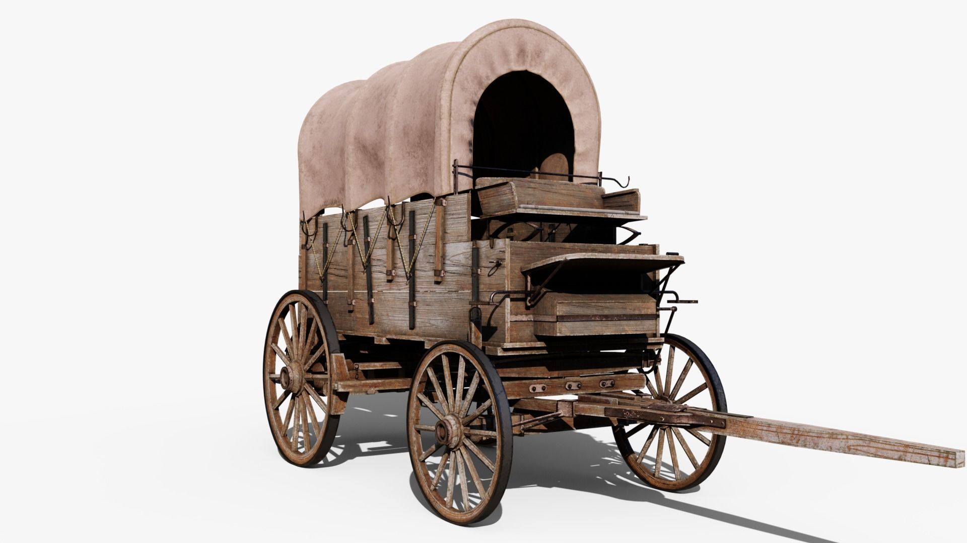 Large Covered Wagon Low-poly 3D model_8