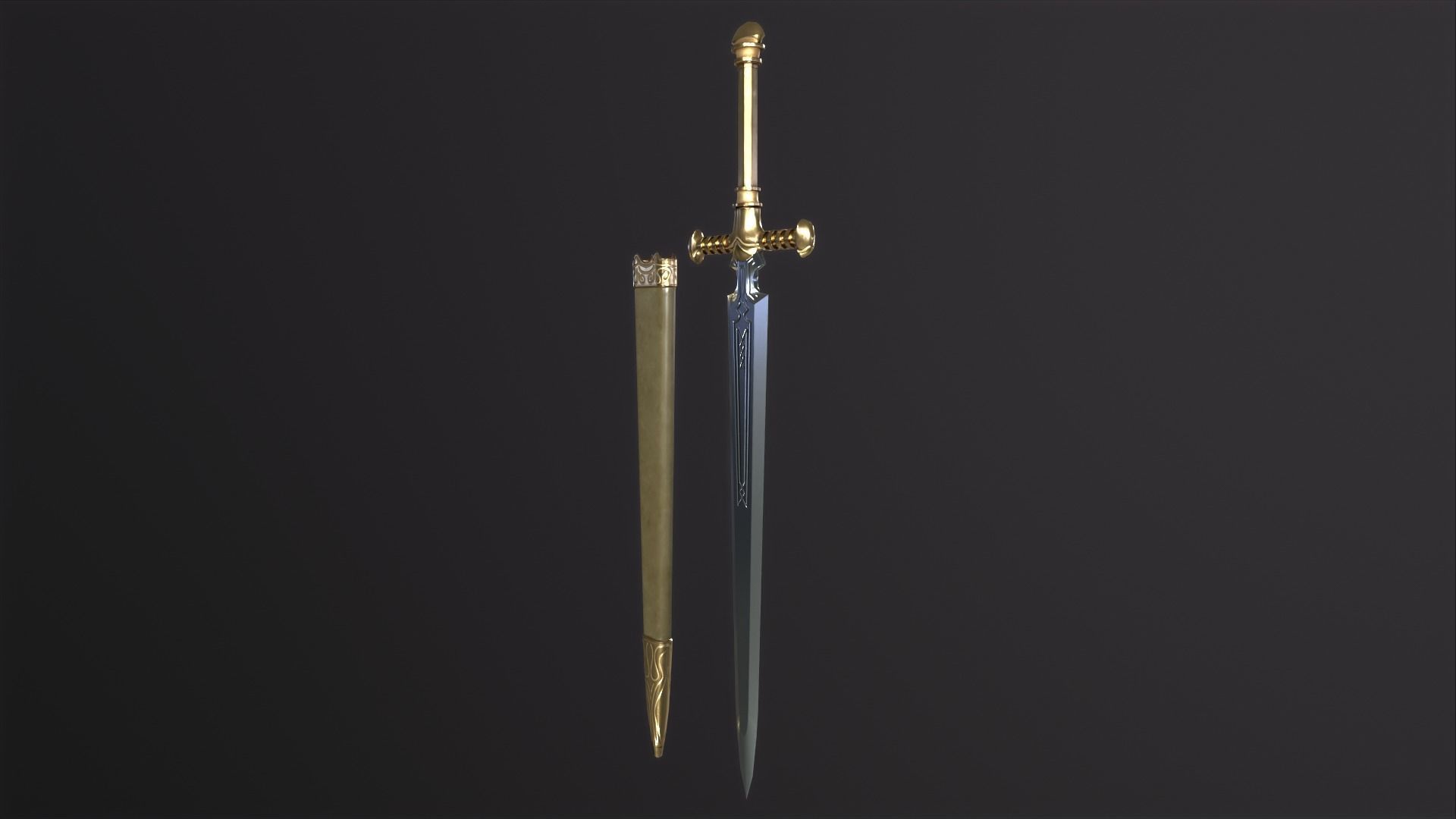 Bastard Sword PBR medieval stylized  Low-poly 3D model_11