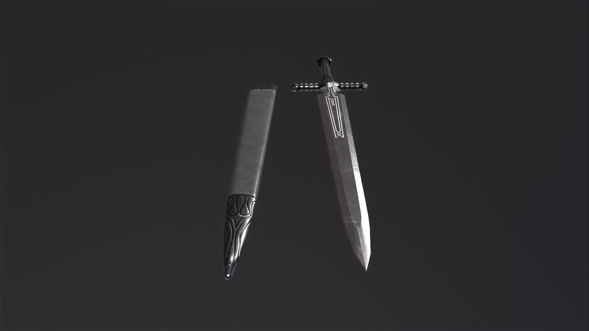 Bastard Sword PBR medieval stylized  Low-poly 3D model_18