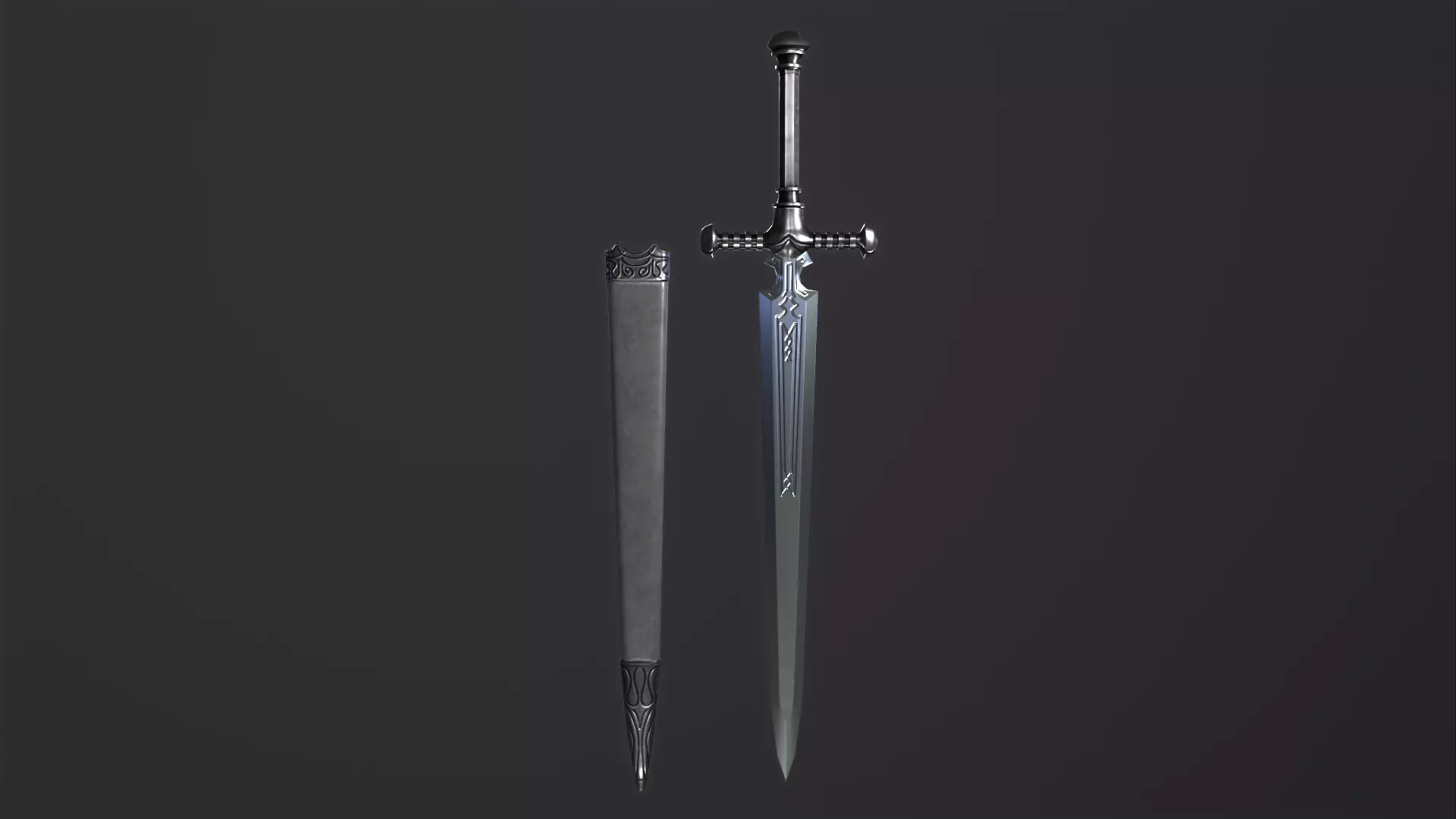 Bastard Sword PBR medieval stylized  Low-poly 3D model_0