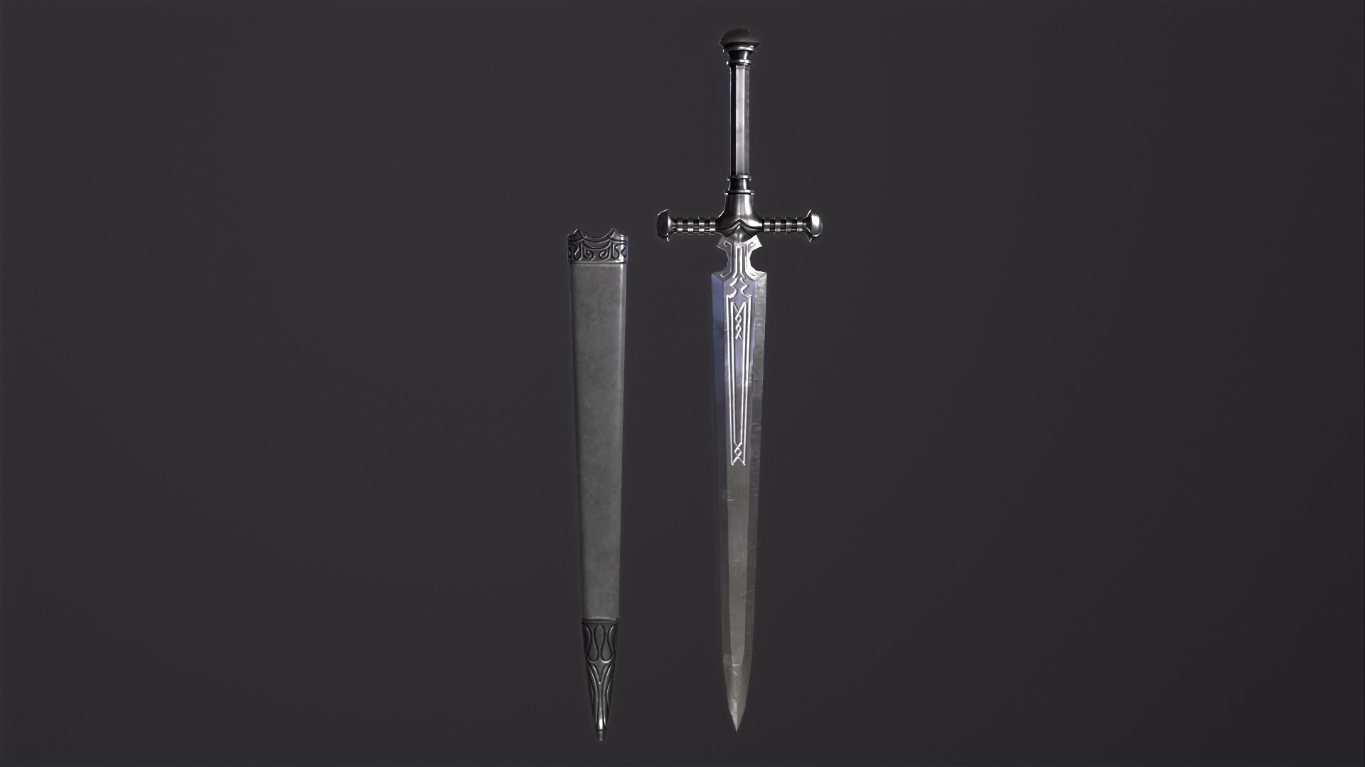 Bastard Sword PBR medieval stylized  Low-poly 3D model_2