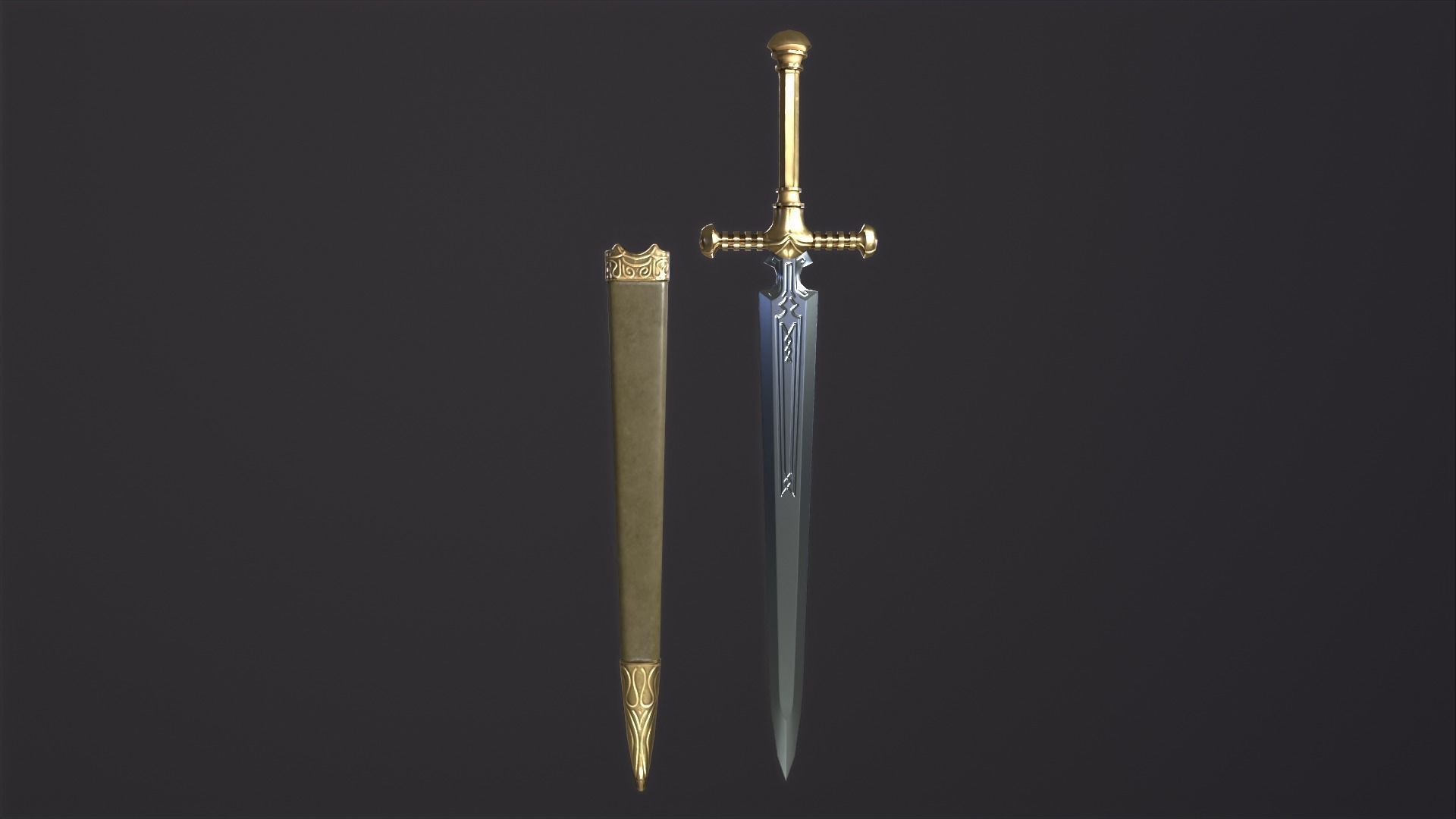 Bastard Sword PBR medieval stylized  Low-poly 3D model_3