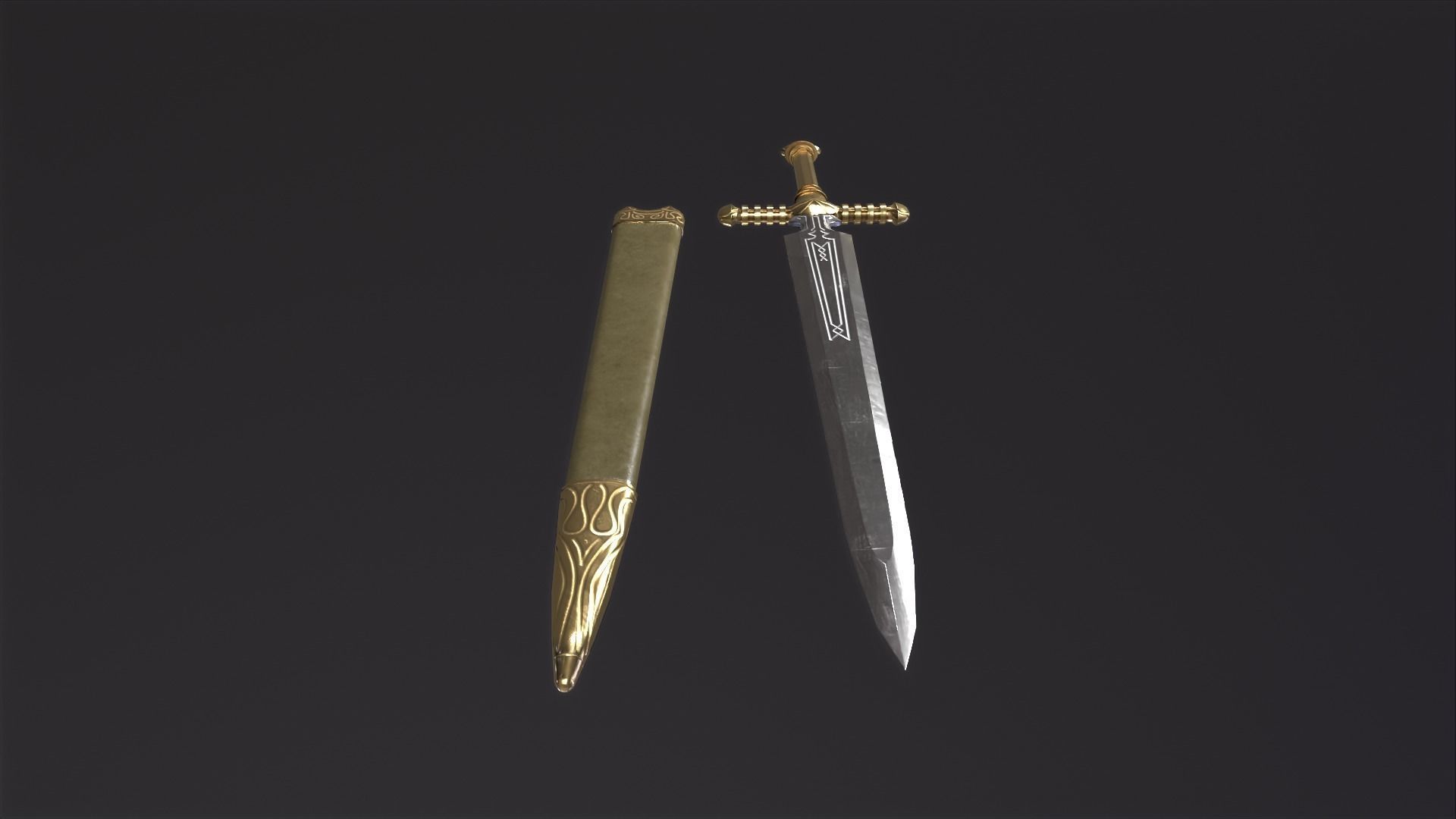 Bastard Sword PBR medieval stylized  Low-poly 3D model_20