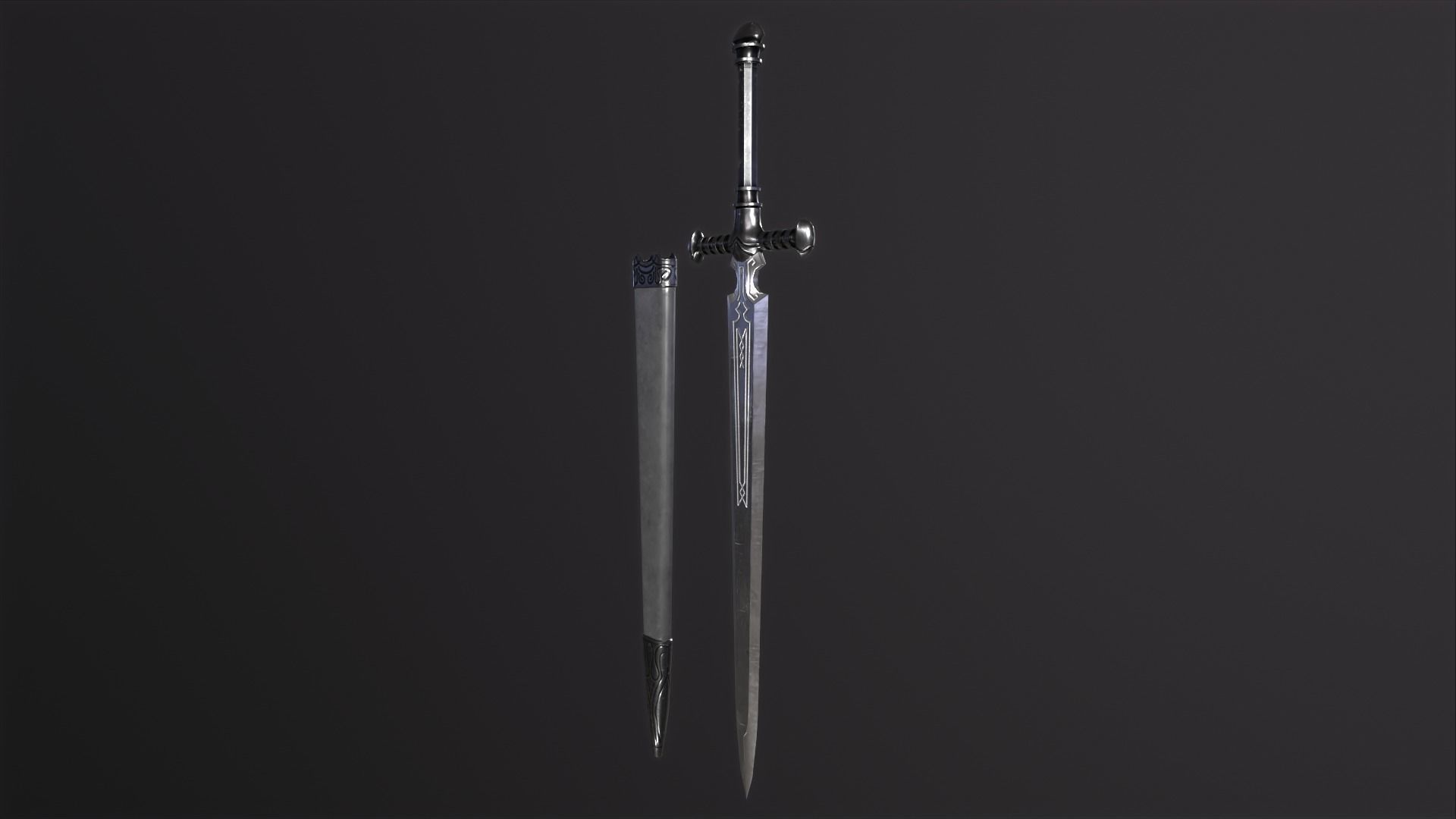 Bastard Sword PBR medieval stylized  Low-poly 3D model_10