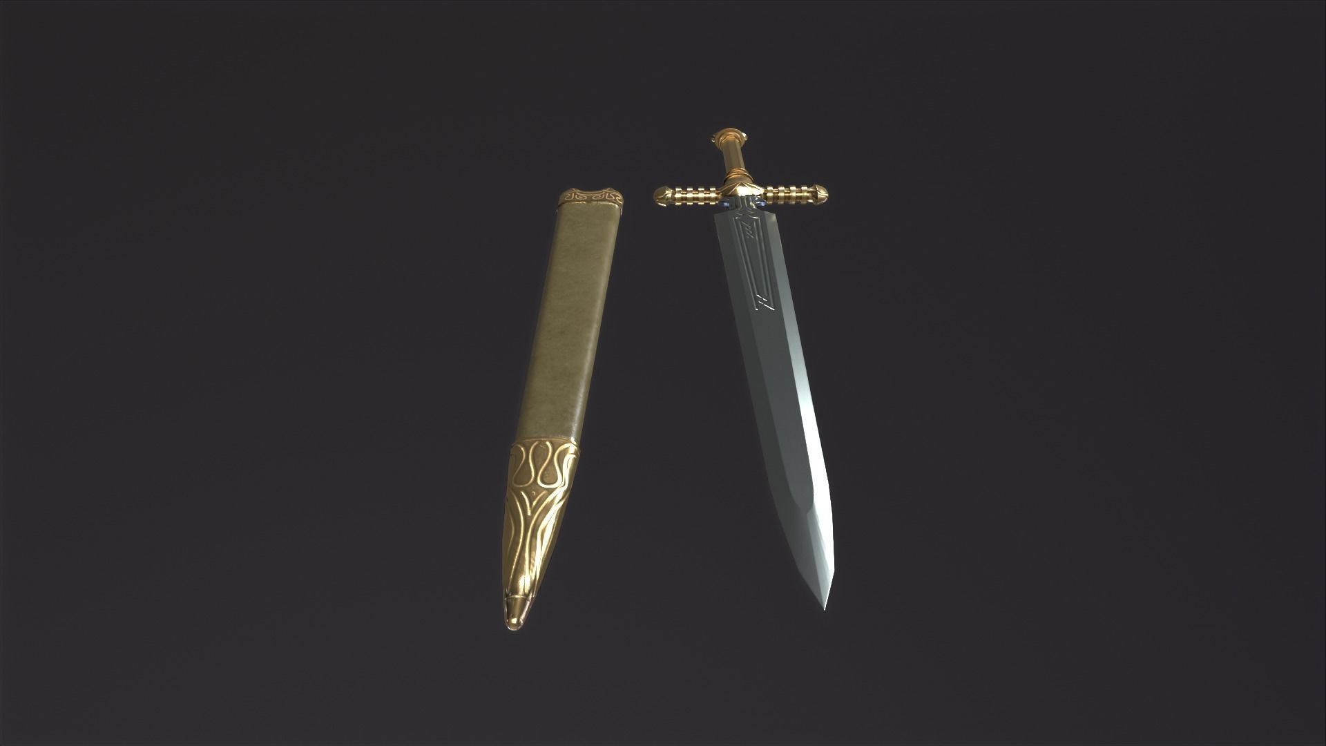 Bastard Sword PBR medieval stylized  Low-poly 3D model_19