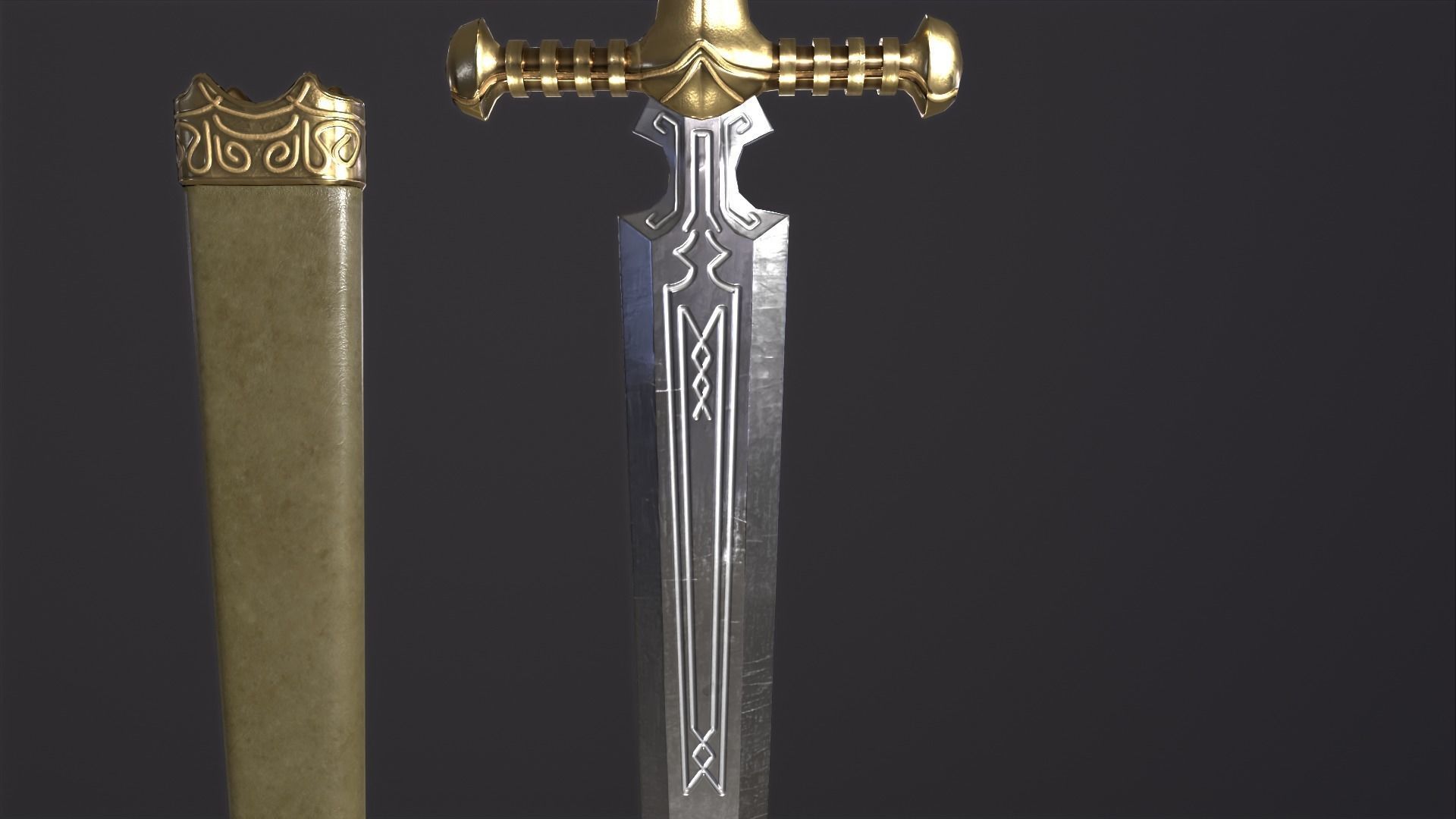 Bastard Sword PBR medieval stylized  Low-poly 3D model_34