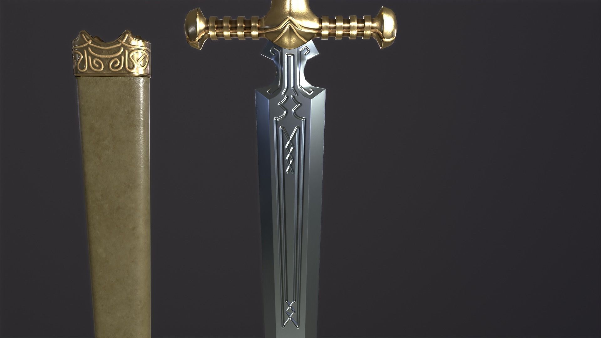 Bastard Sword PBR medieval stylized  Low-poly 3D model_33