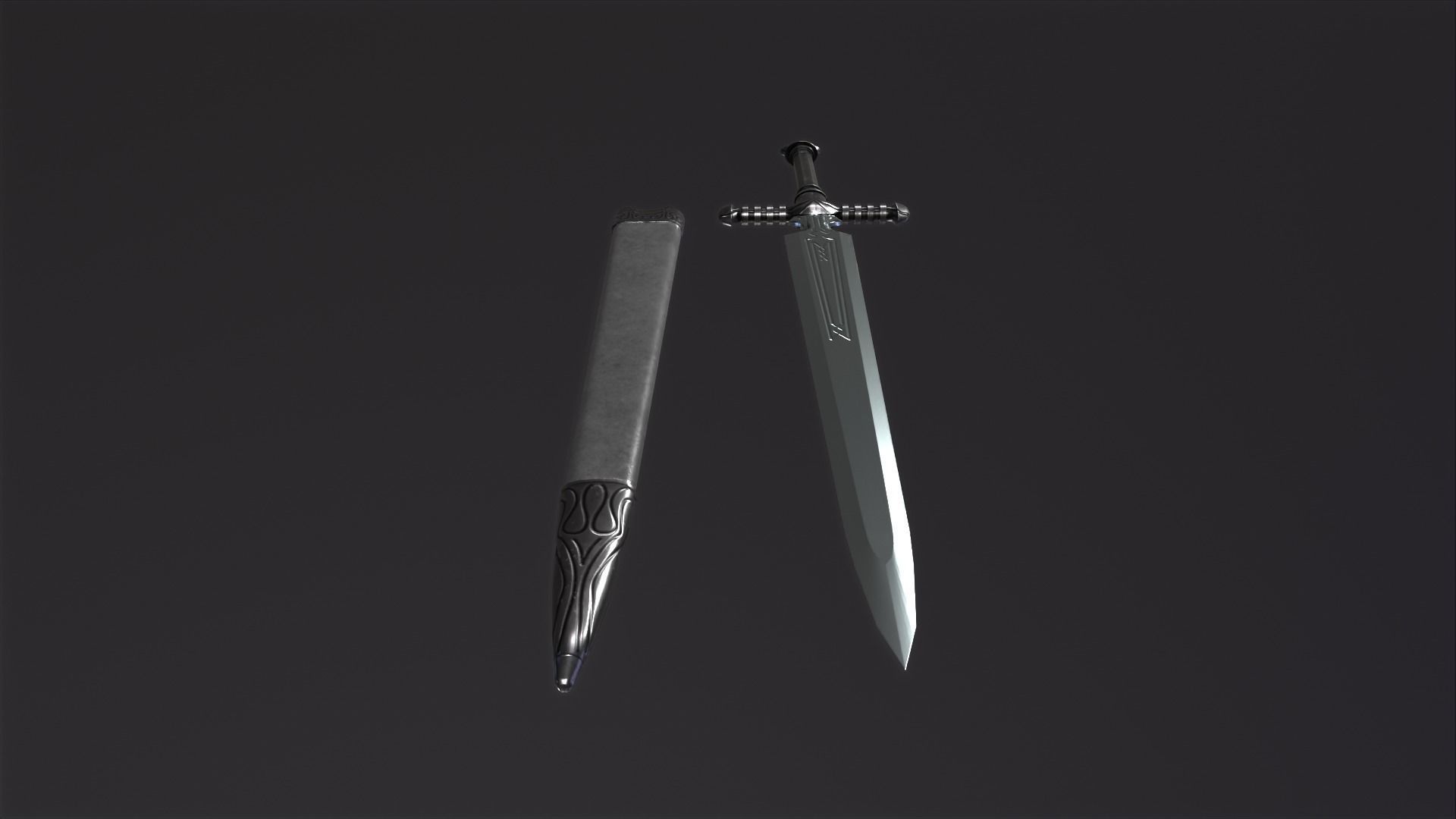 Bastard Sword PBR medieval stylized  Low-poly 3D model_17