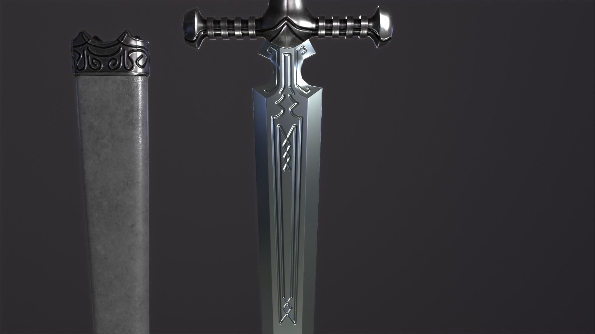 Bastard Sword PBR medieval stylized  Low-poly 3D model_31