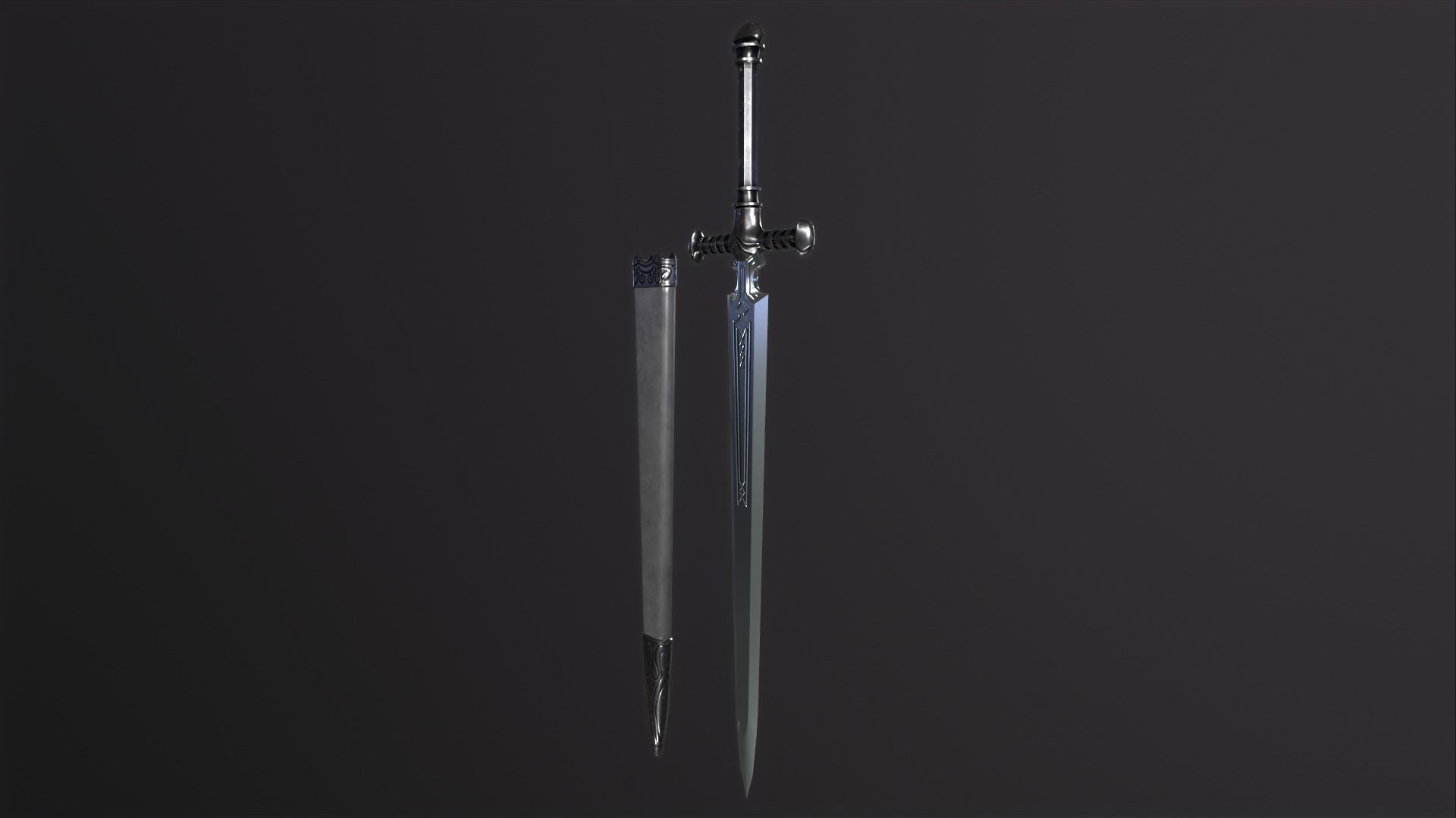 Bastard Sword PBR medieval stylized  Low-poly 3D model_9