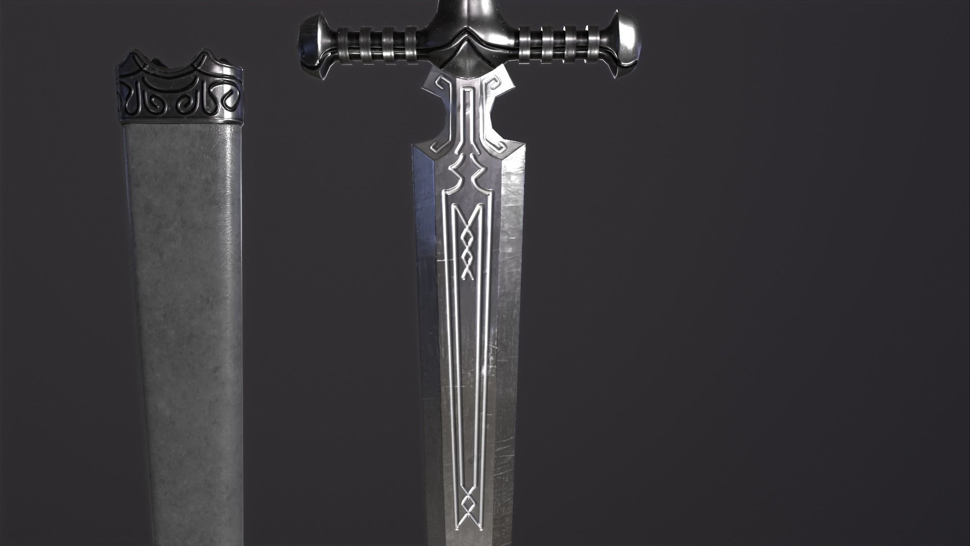 Bastard Sword PBR medieval stylized  Low-poly 3D model_32