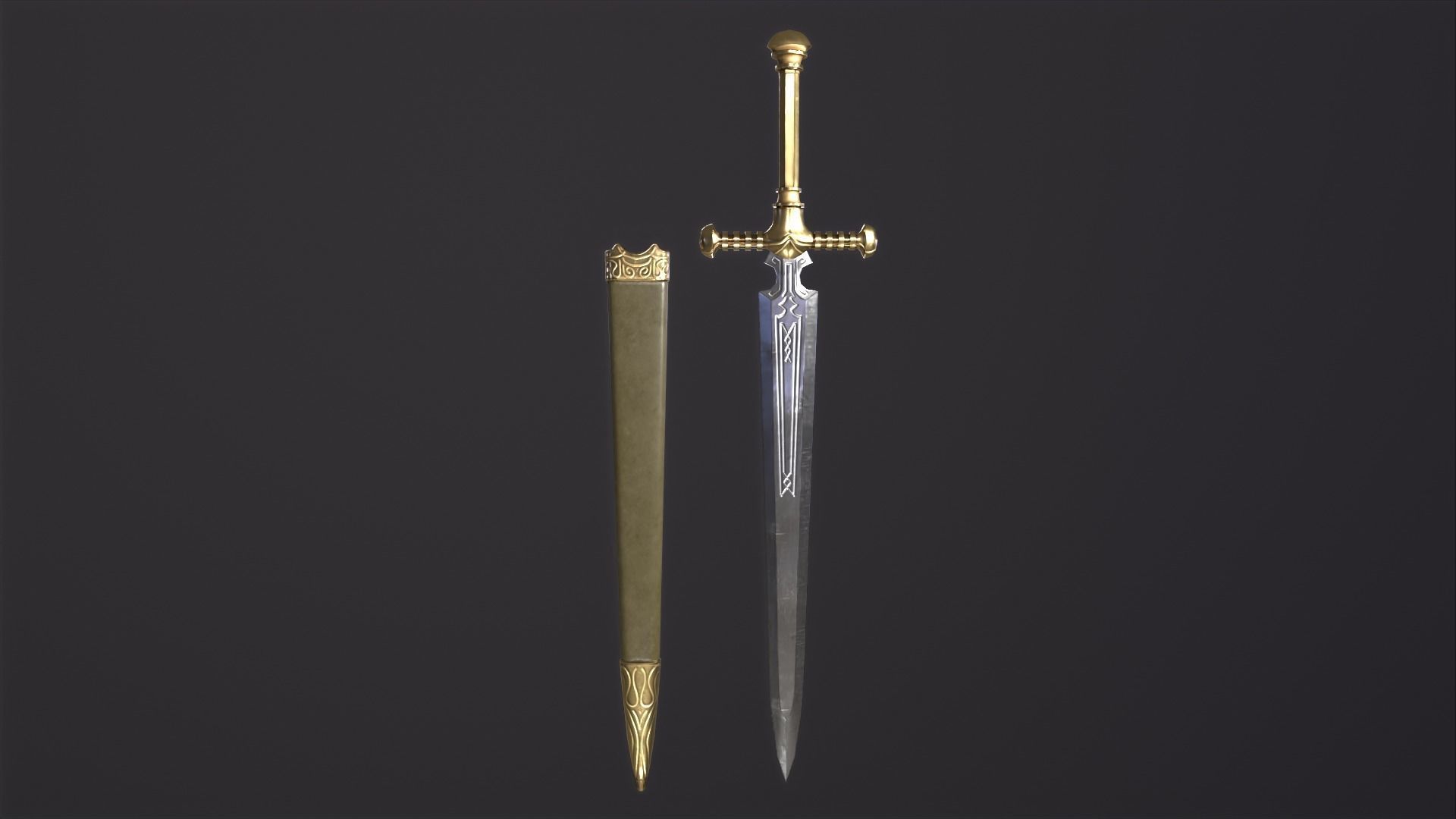 Bastard Sword PBR medieval stylized  Low-poly 3D model_4