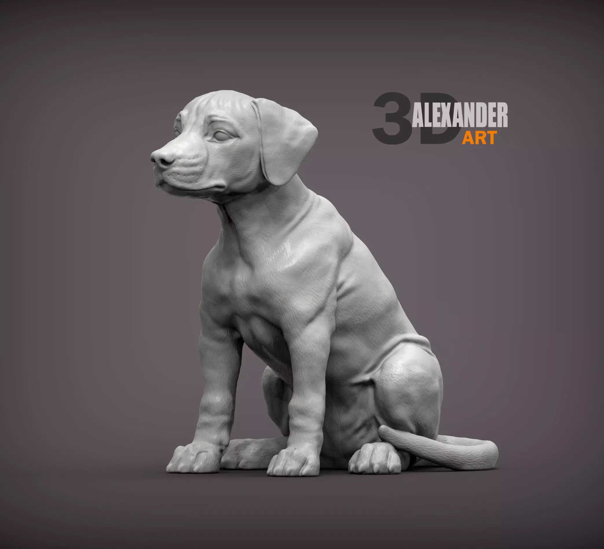 Puppy rhodesian ridgeback sitting 3D print model_0