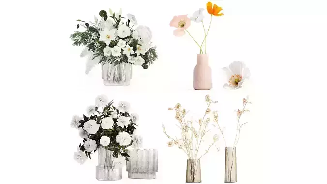 Set of bouquets of flowers Hydrangea Peonies Lilac poppy 427