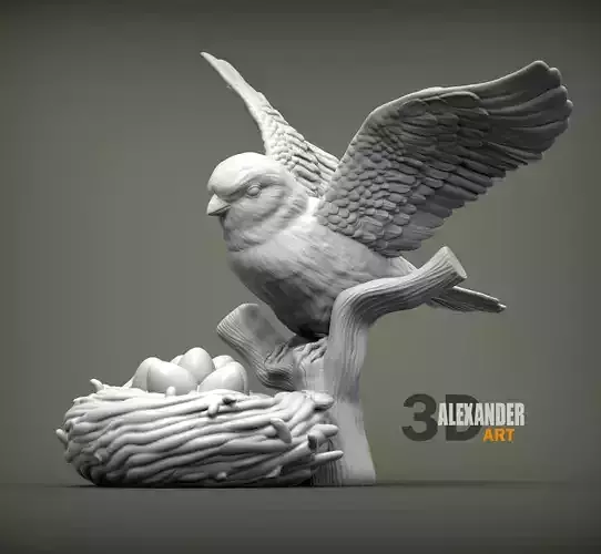 sparrow with nest 3D print model