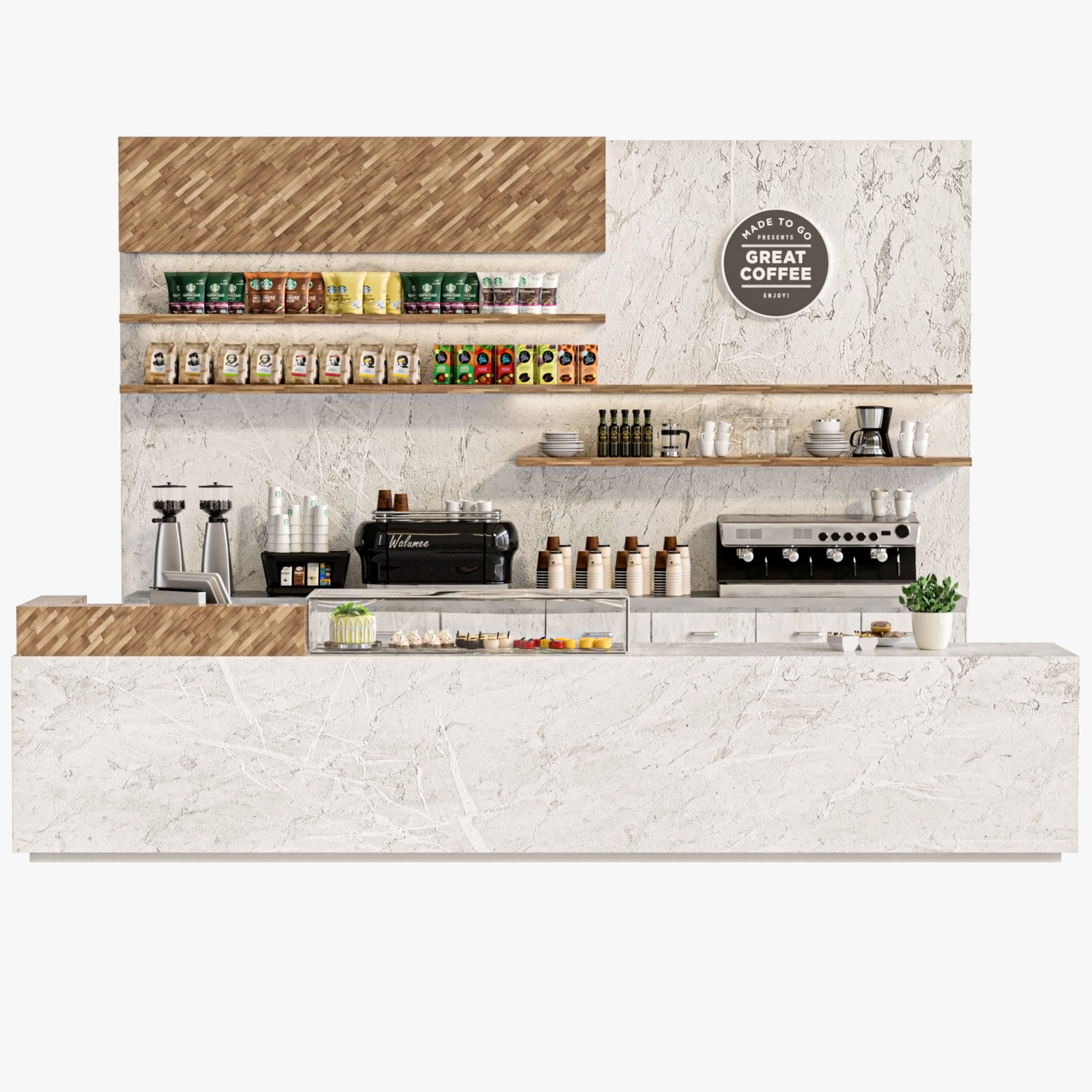 Coffee point with a coffee machine in the shopping center 3D model_4