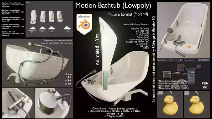 Lowpoly Motion Bathtub  Low-poly 3D model