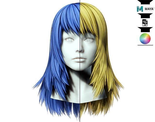 Layered Female Hair Low-poly 3D model