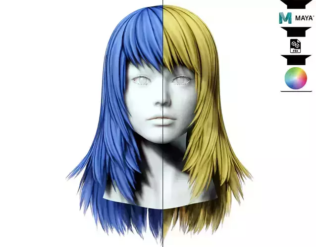 Layered Female Hair Low-poly 3D model