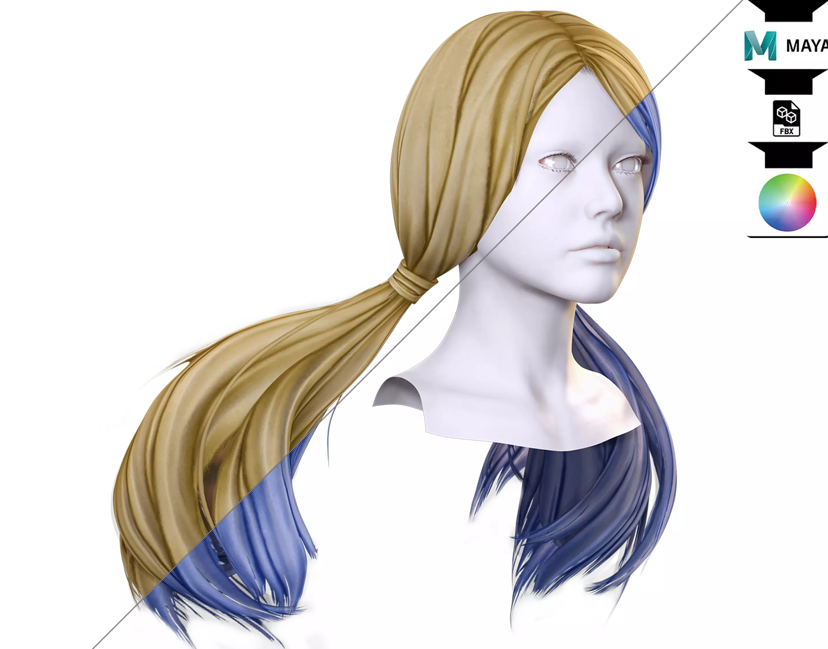 Female Hair - Sleek Pigtail Low-poly 3D model