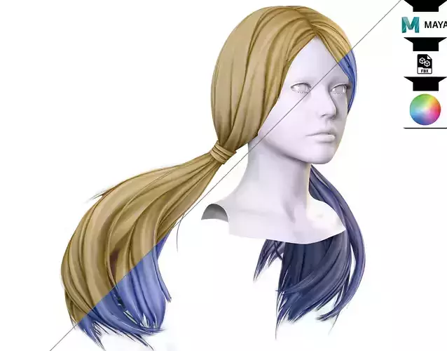 Female Hair - Sleek Pigtail Low-poly 3D model