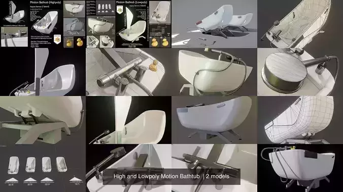 High and Lowpoly Motion Bathtub  3D Model Collection