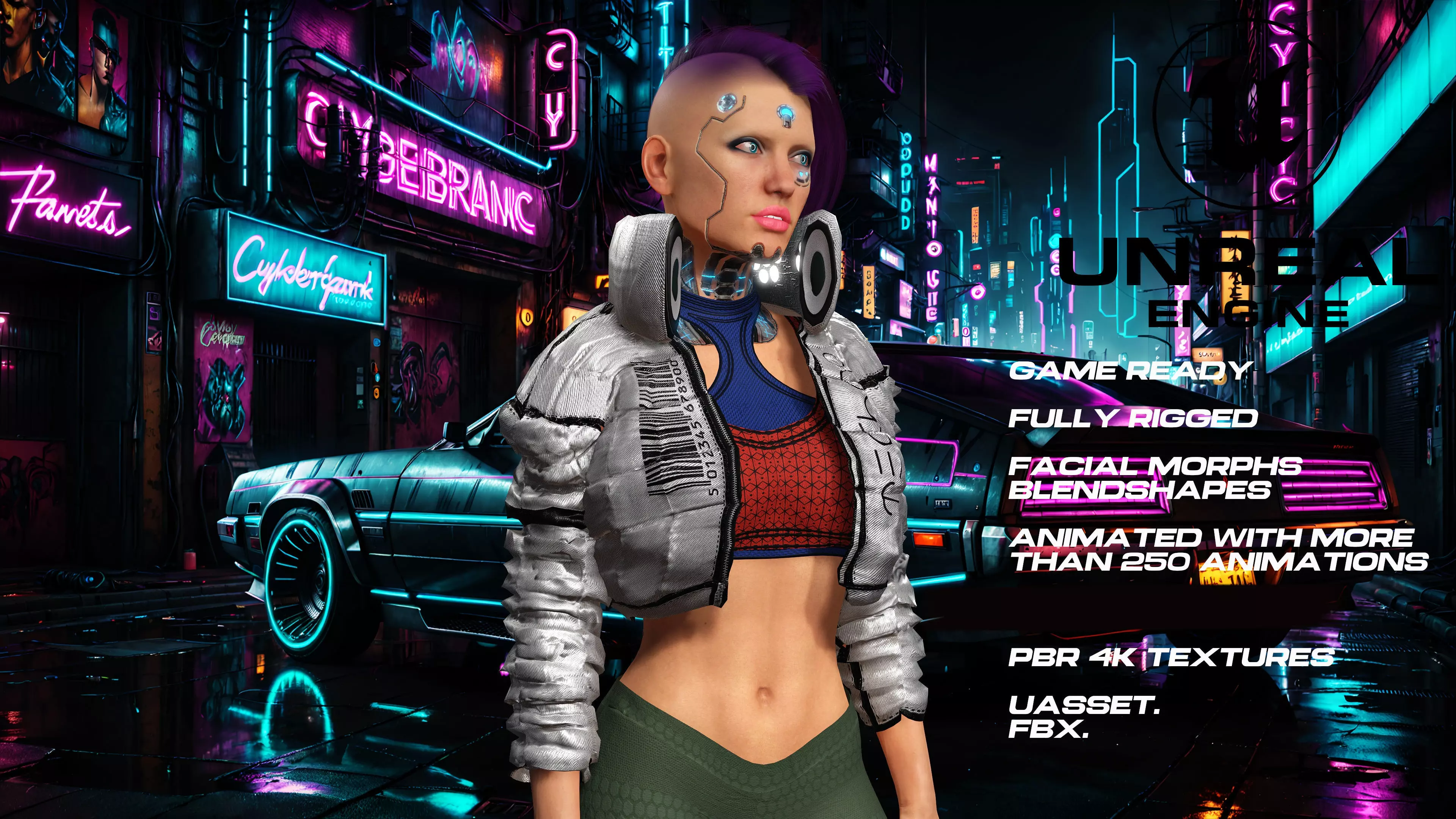 CyberPunk girl full rigged - game ready - animated Low-poly 3D model
