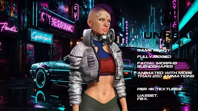 CyberPunk girl full rigged - game ready - animated