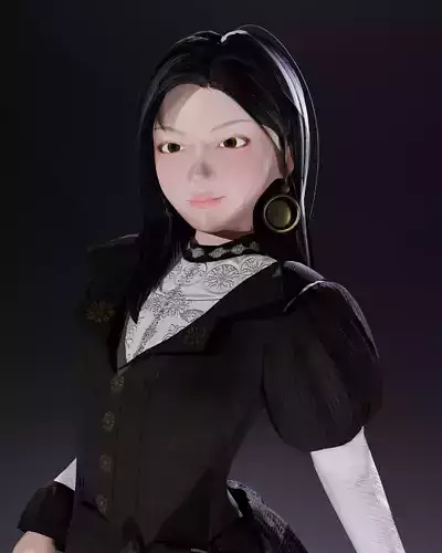 Gothic girl EEVEE render low poly with rigging