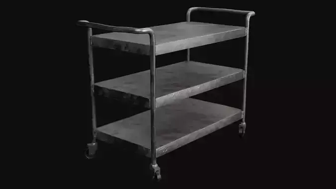 Low-Poly Old Metal Serving Cart