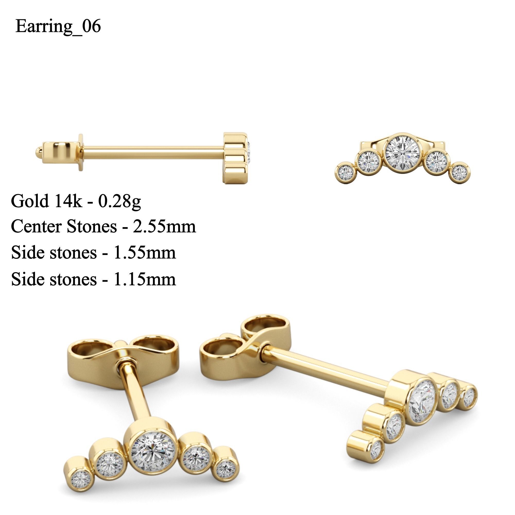 Set Stud of 10 earrings 3D print model_6