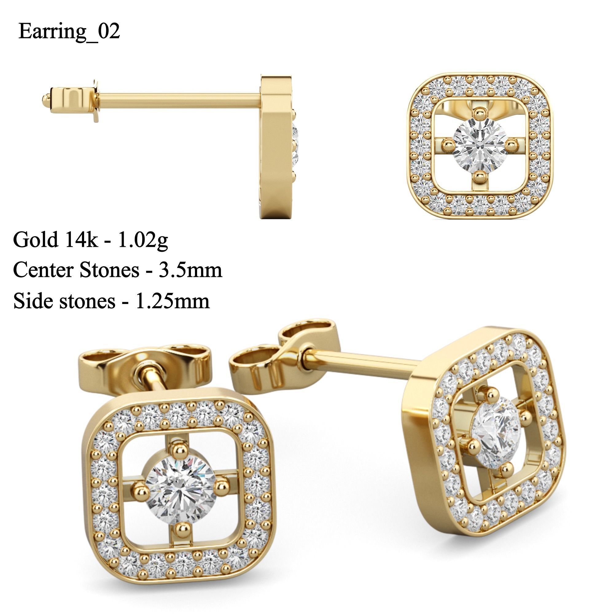 Set Stud of 10 earrings 3D print model_2