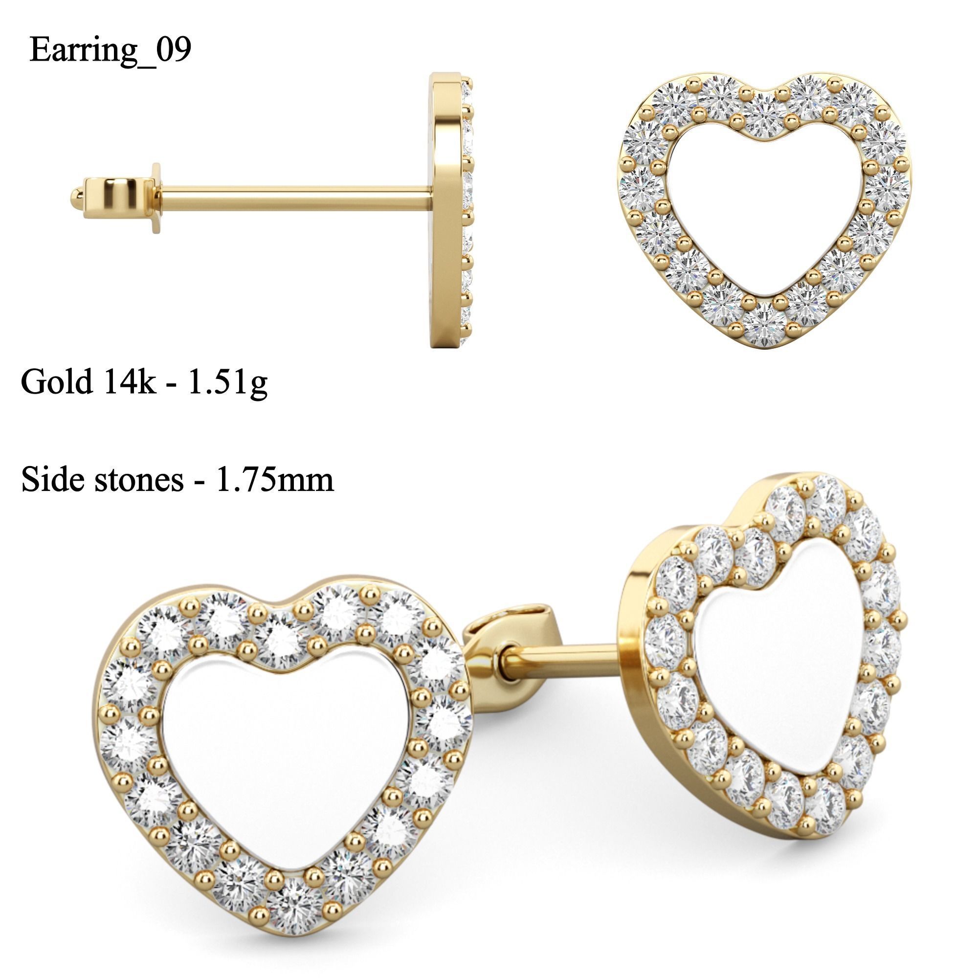 Set Stud of 10 earrings 3D print model_9