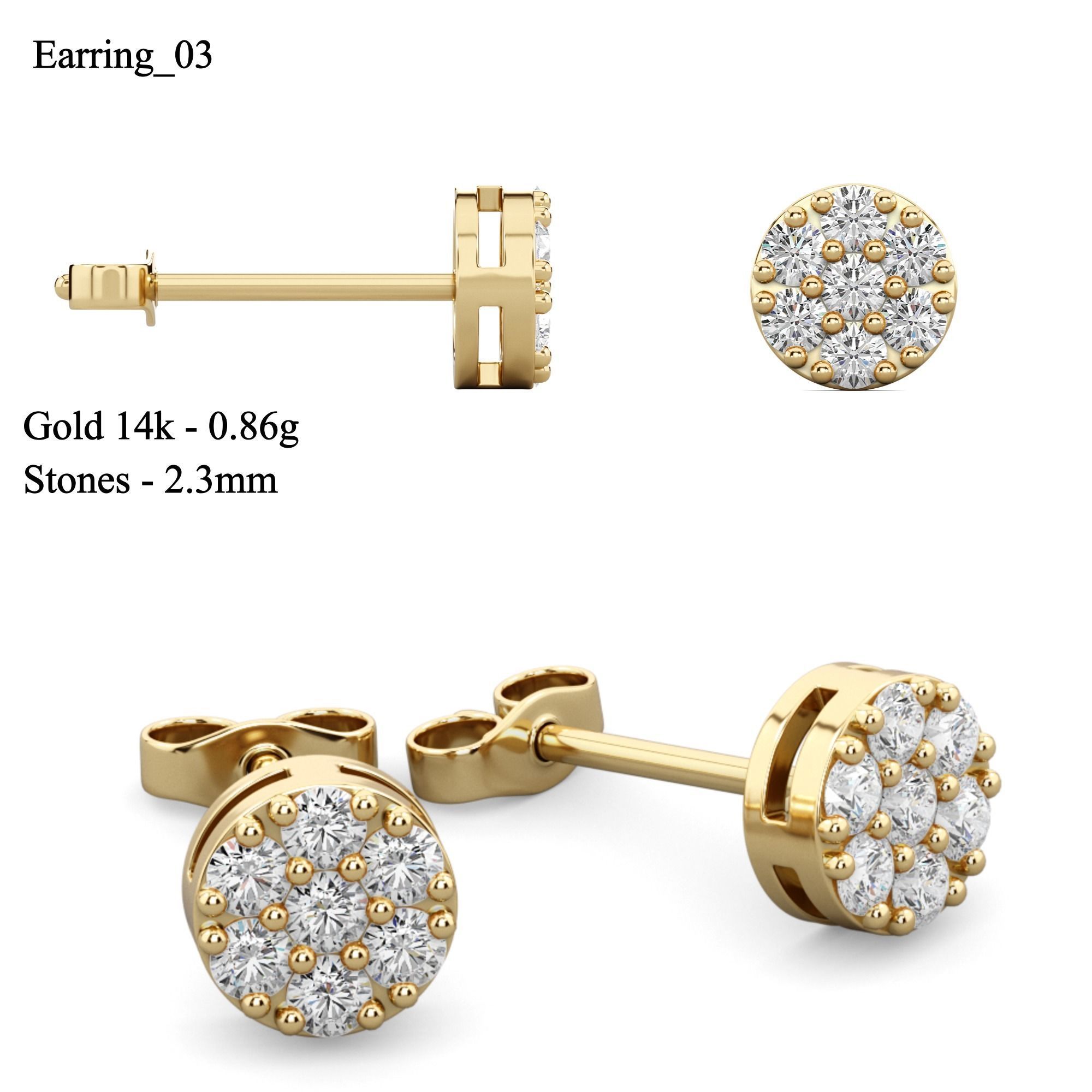 Set Stud of 10 earrings 3D print model_3