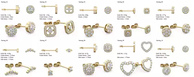Set Stud of 10 earrings 