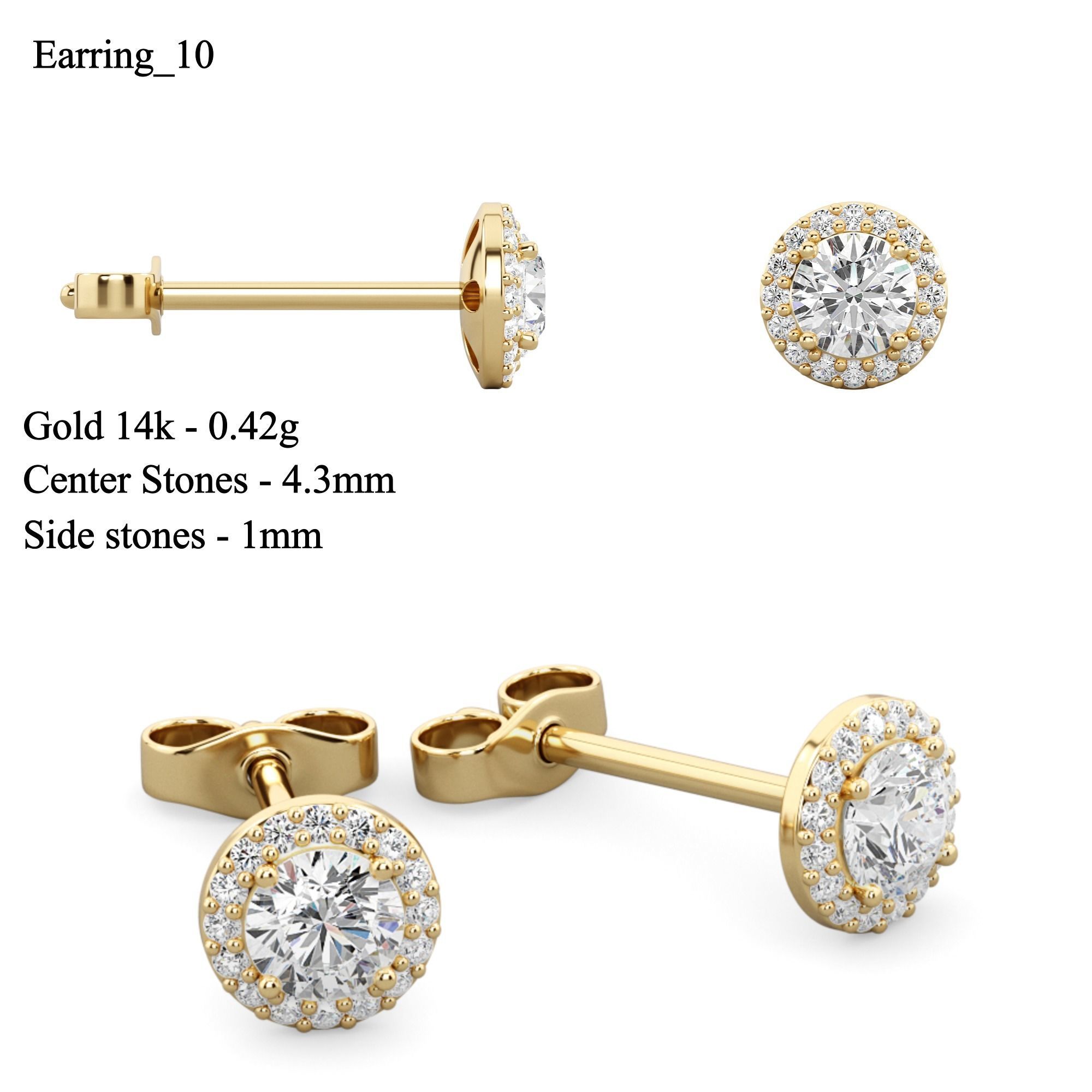 Set Stud of 10 earrings 3D print model_10