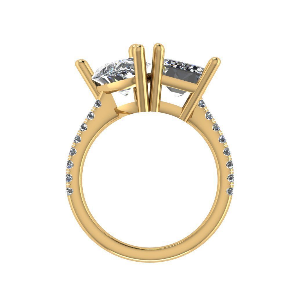 Emerald and pear cut 2 stone diamond ring 3D print model_1