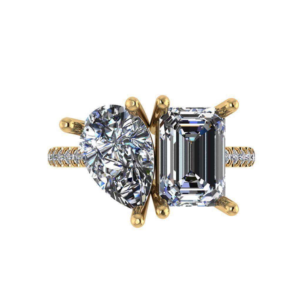 Emerald and pear cut 2 stone diamond ring 3D print model_3