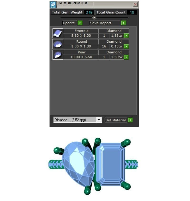 Emerald and pear cut 2 stone diamond ring 3D print model_6