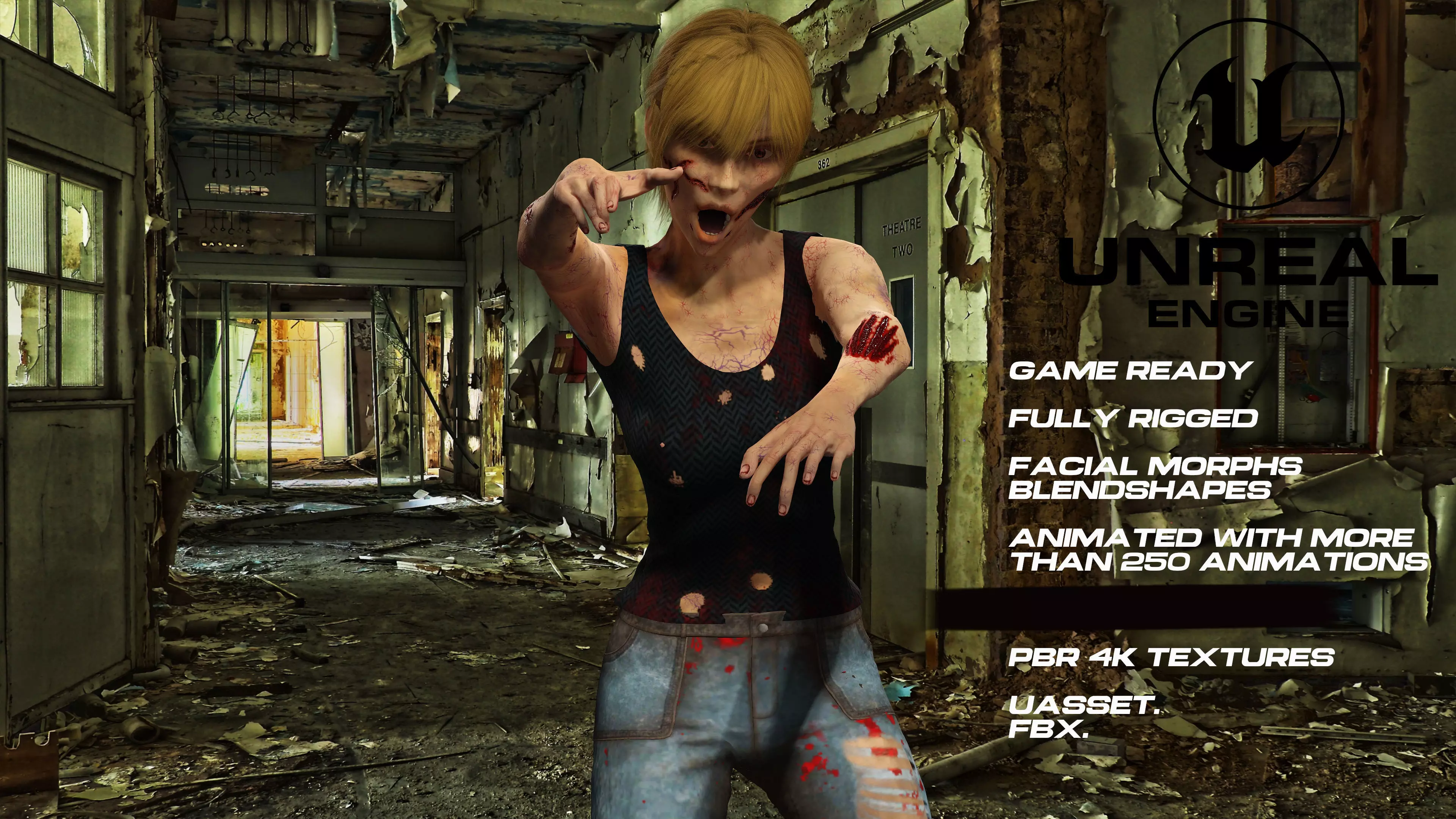 Zombie full rigged - game ready - animated Low-poly 3D model_0