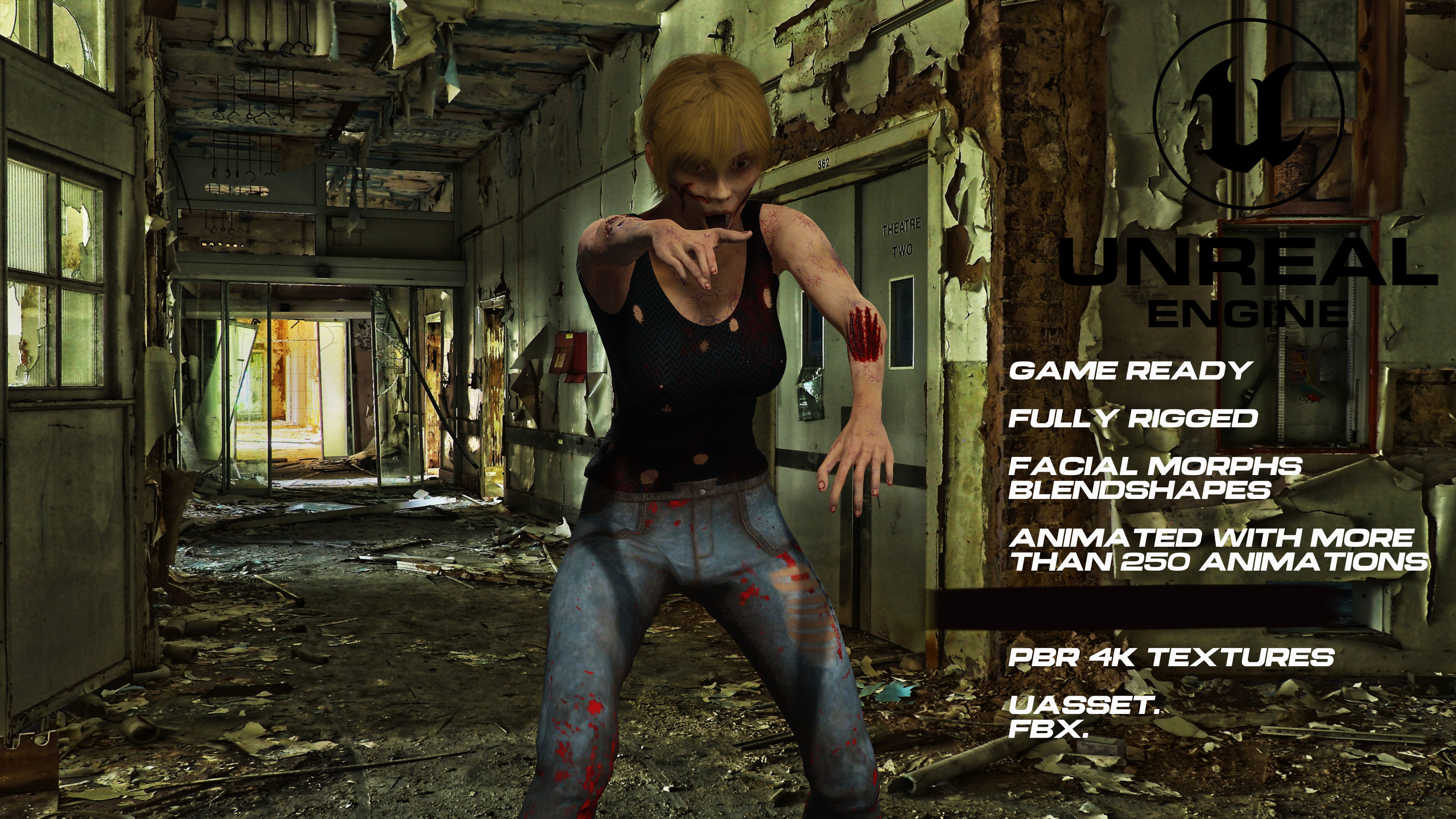 Zombie full rigged - game ready - animated Low-poly 3D model_4