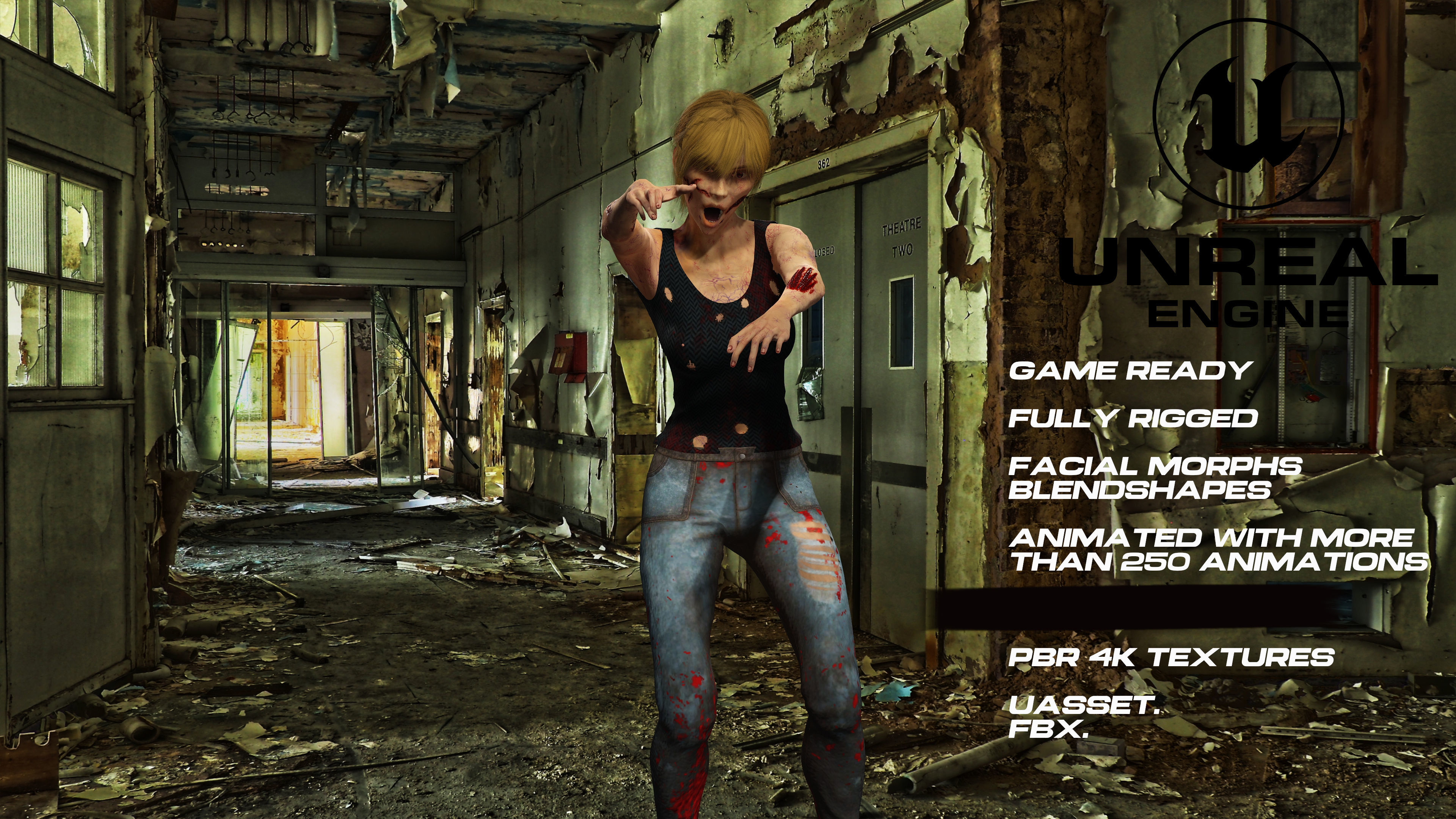 Zombie full rigged - game ready - animated Low-poly 3D model_1