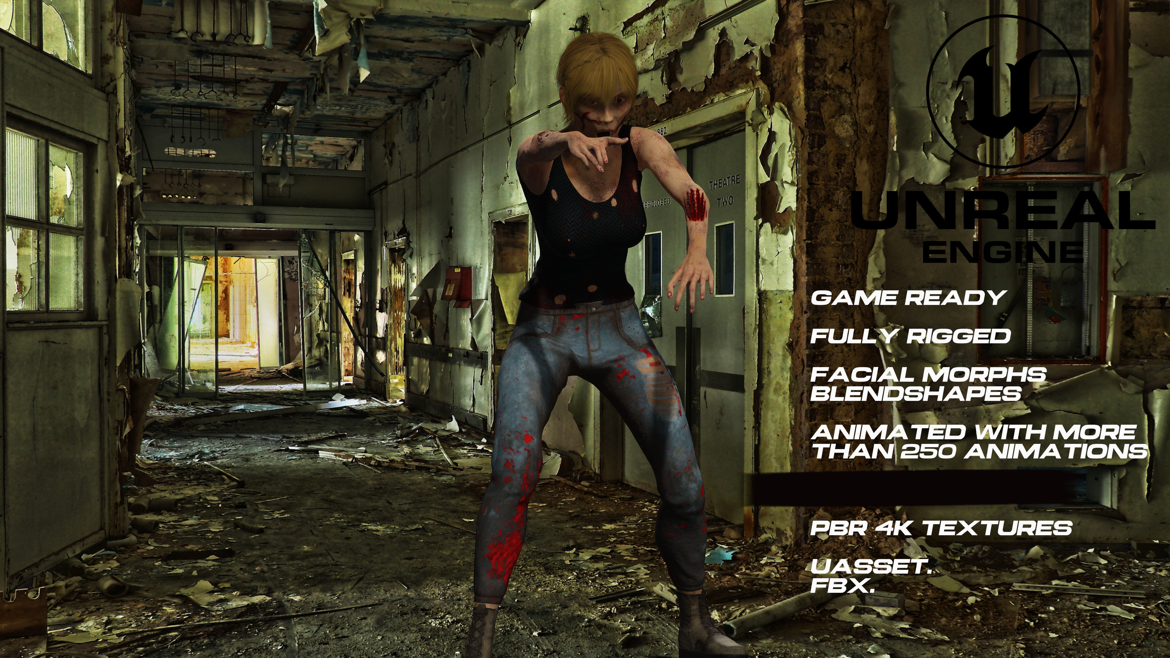 Zombie full rigged - game ready - animated Low-poly 3D model_2