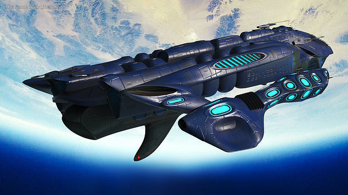 Futuristic Combat Spaceship Blue