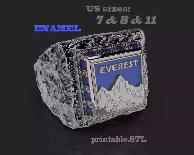 Signet ring everest with enamel Printable STL