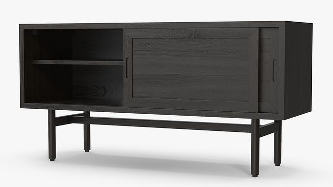 Modern Wooden TV Stand Black 3D model 5